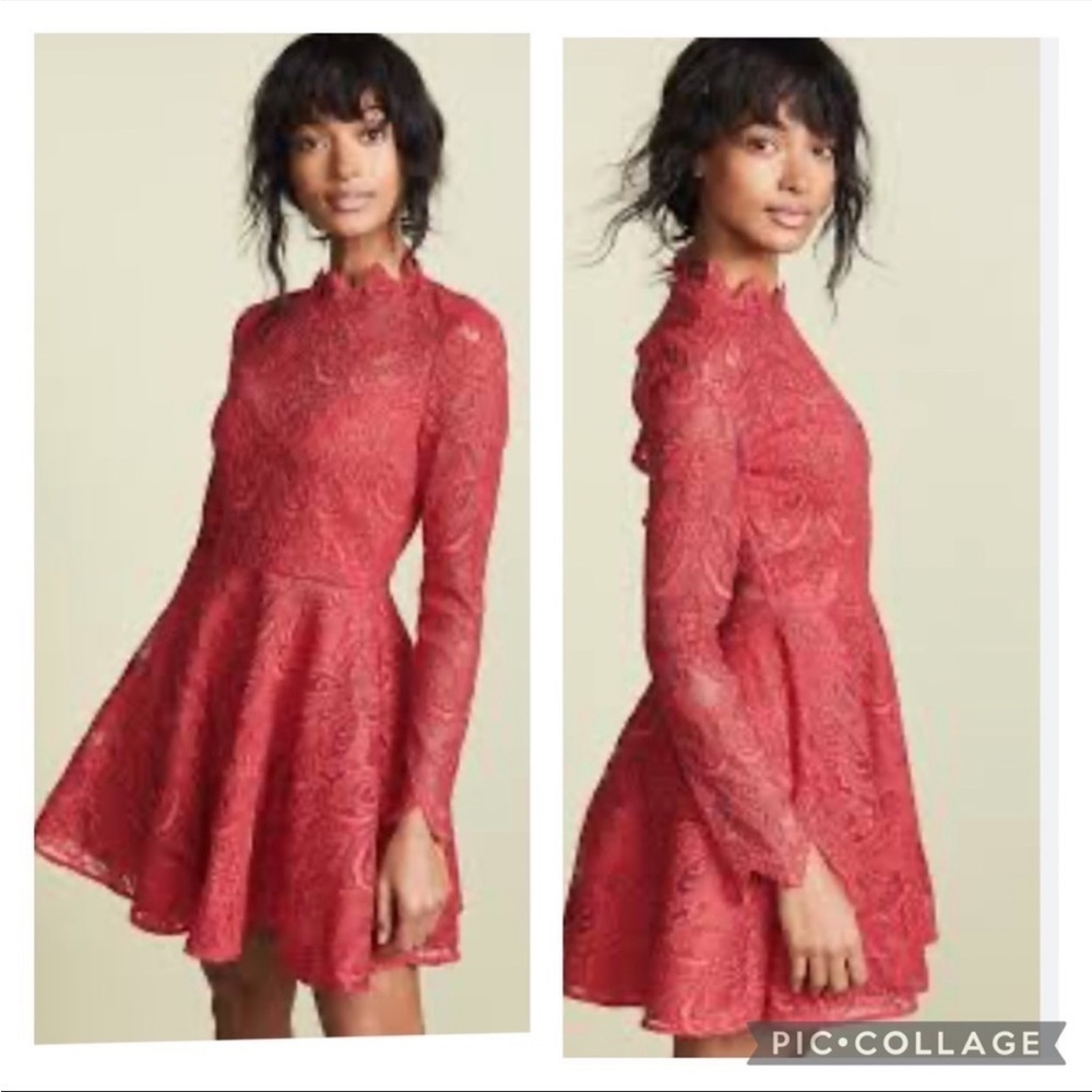 Saylor Red Raspberry Rita Lace A-Line Open Back Dress - Picture 3 of 9